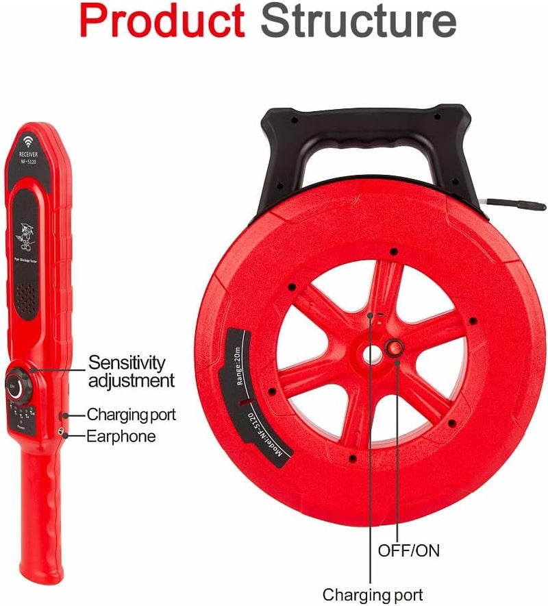NOYAFA Pipe Blockage Detector, Water Pipe Locator Underground Diagnostic-Tool Wall Scanner Pipeline Blocking Clogging Scanner Plumbers Instrument For Metal PVC Water Pipes, 20M - Image 3